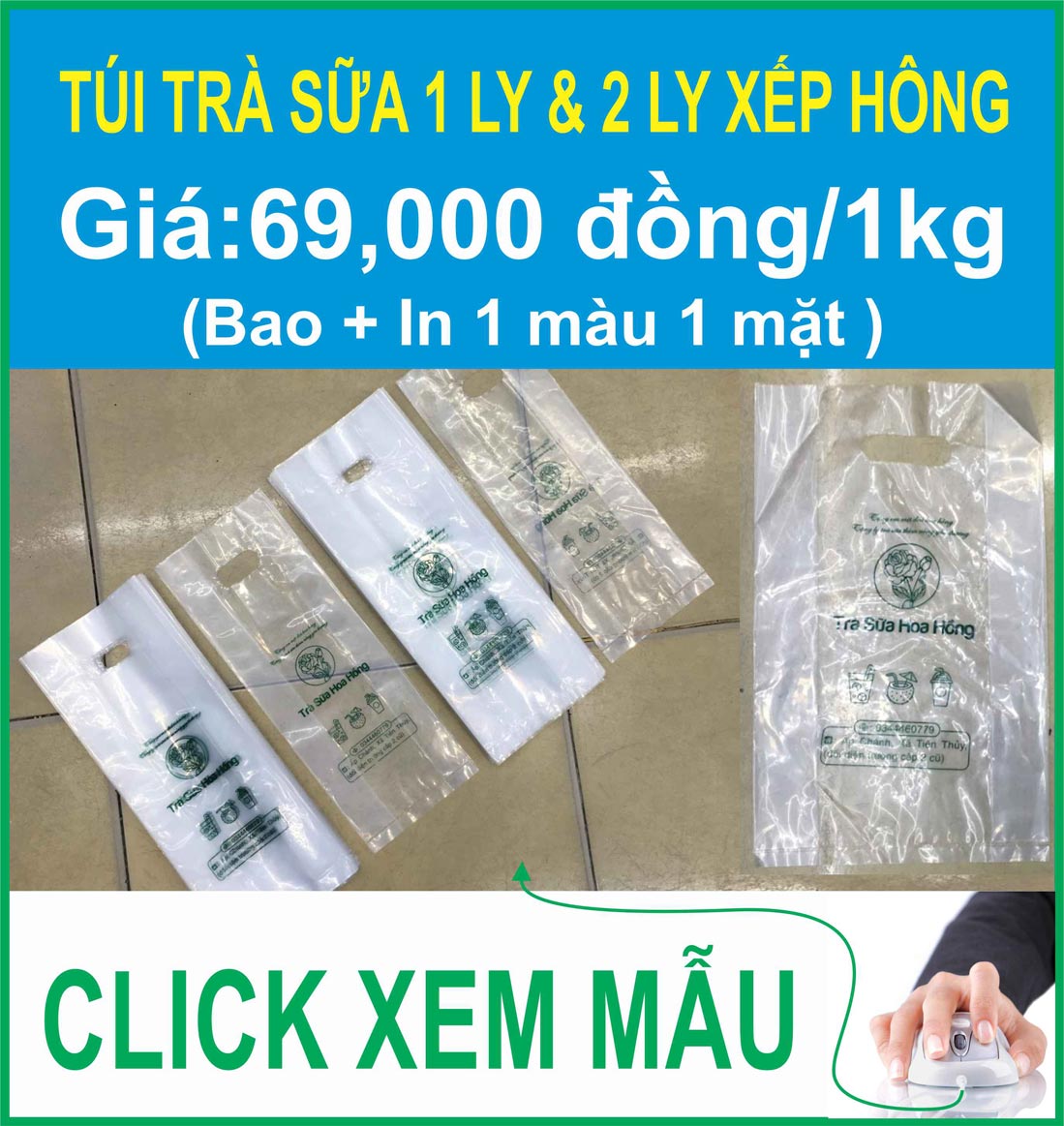 IN TÚI TRÀ SỮA 1LY & 2 LY XẾP HÔNG