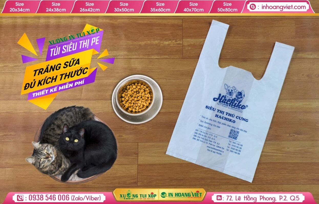 In Túi Siêu Thị 2 Quai Trắng 6 In Túi Siêu Thị 2 Quai Trắng 24x38 (1kg) - Siêu thị Thú Cưng Hachiko