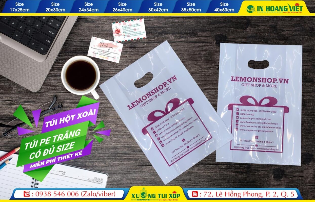 In Túi Hột Xoài PE 13 Tui Xoai PE trang in 1 mau 1 mat Lemonshop