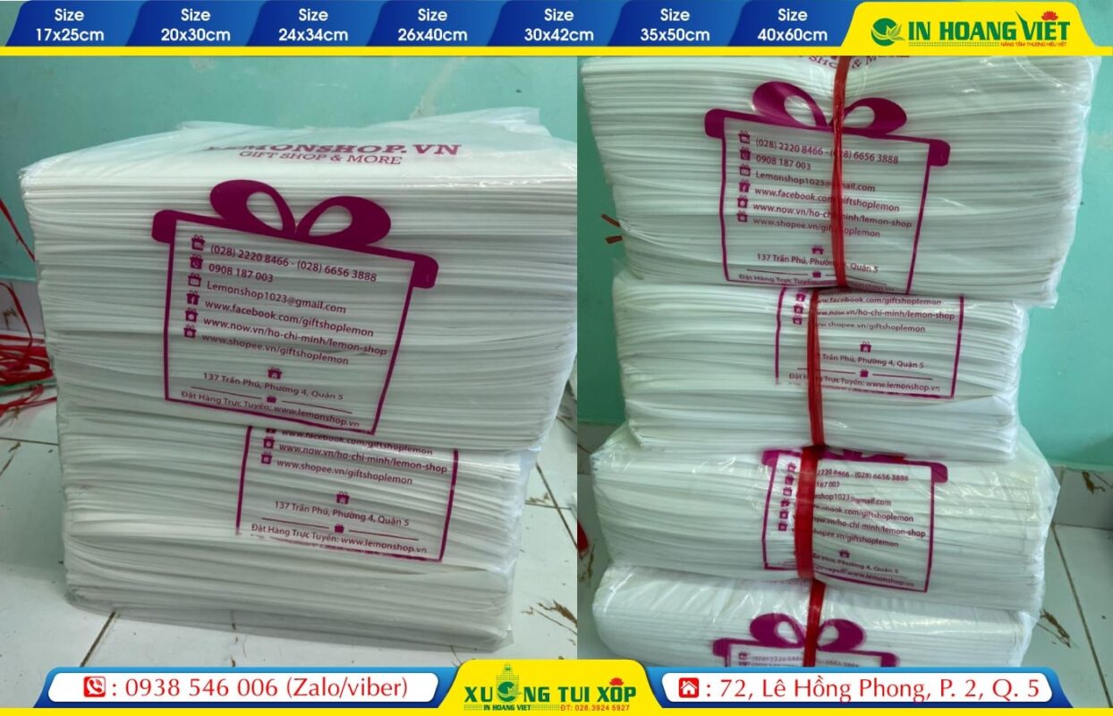 In Túi Hột Xoài PE 14 Tui Xoai PE trang in 1 mau 1 mat Lemonshop dong goi