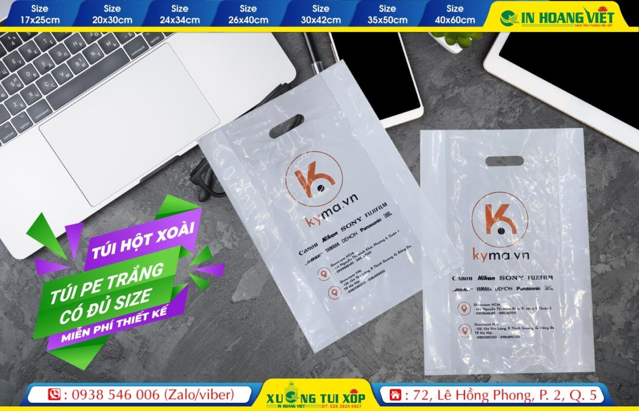 In Túi Hột Xoài PE 16 Tui Xoai PE trang in 2 mau 1 mat Kyma