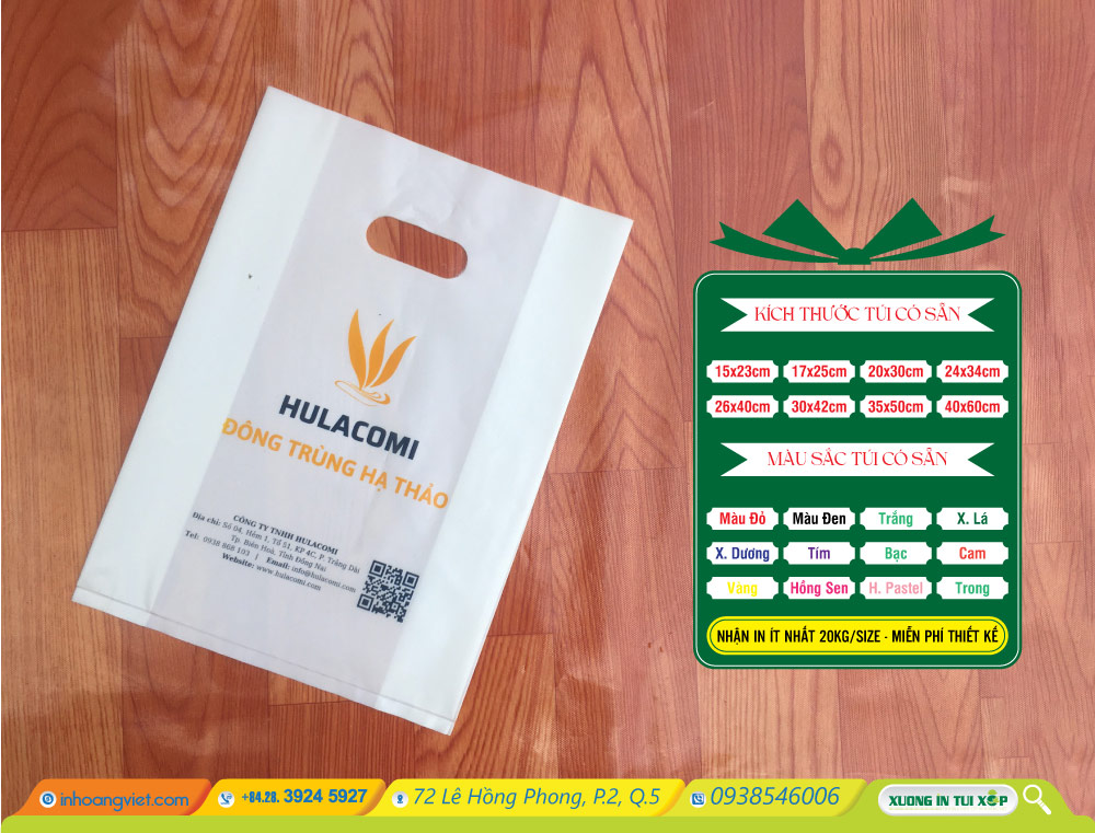 Giá In Túi Hột Xoài PE 5 Túi xoài PE trắng - In 2 màu 1 mặt - HULACOMI