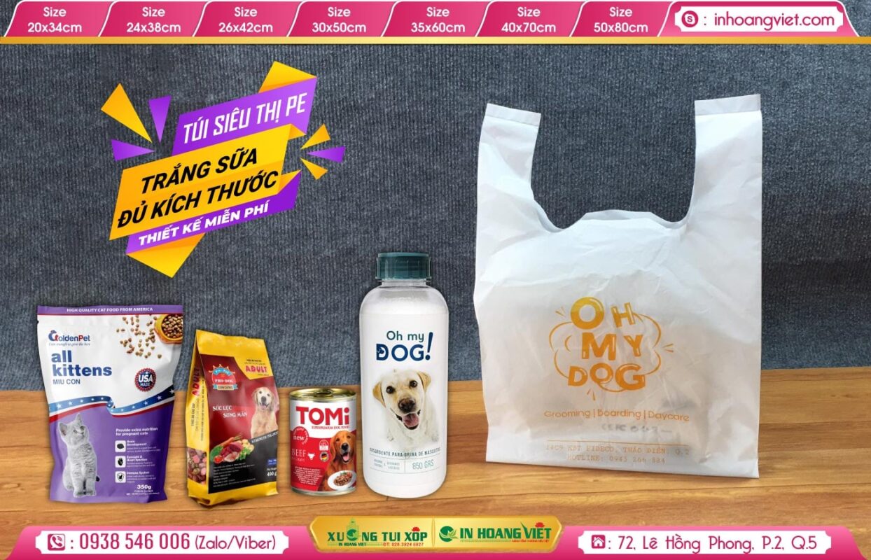 Giá In Túi Siêu Thị 2 In túi siêu thị trắng 2 quai 35x60 ( đựng 7 kg) - OH My Dog