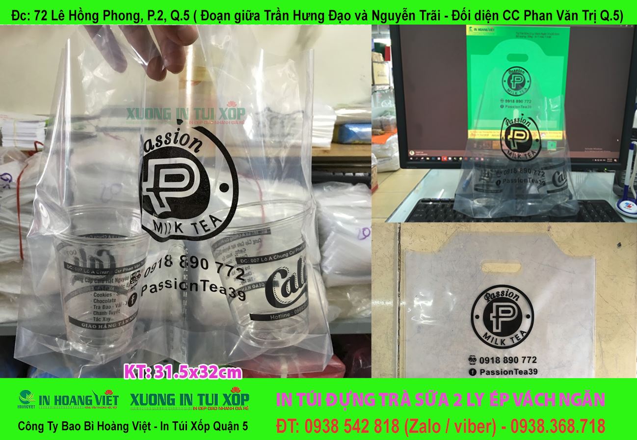 In Túi Trà Sữa Đựng 2Ly 9 In Túi Trà Sữa Đựng 2 Ly Vách Ngăn Passion Milk Tea