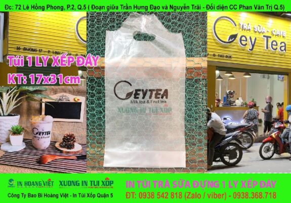 In túi trà sữa đựng 1 ly xếp đáy ( 17x31cm) CEYTEA MILK TEA