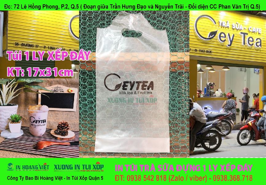In Túi Trà Sữa Đựng 1Ly 2 In túi trà sữa đựng 1 ly xếp đáy ( 17x31cm) CEYTEA MILK TEA