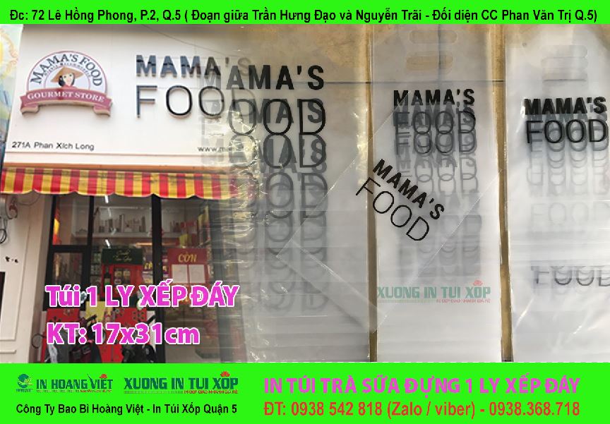 In Túi Trà Sữa Đựng 1Ly 11 In túi trà sữa đựng 1 ly xếp đáy ( 17x31cm) MAMA'S FOOD