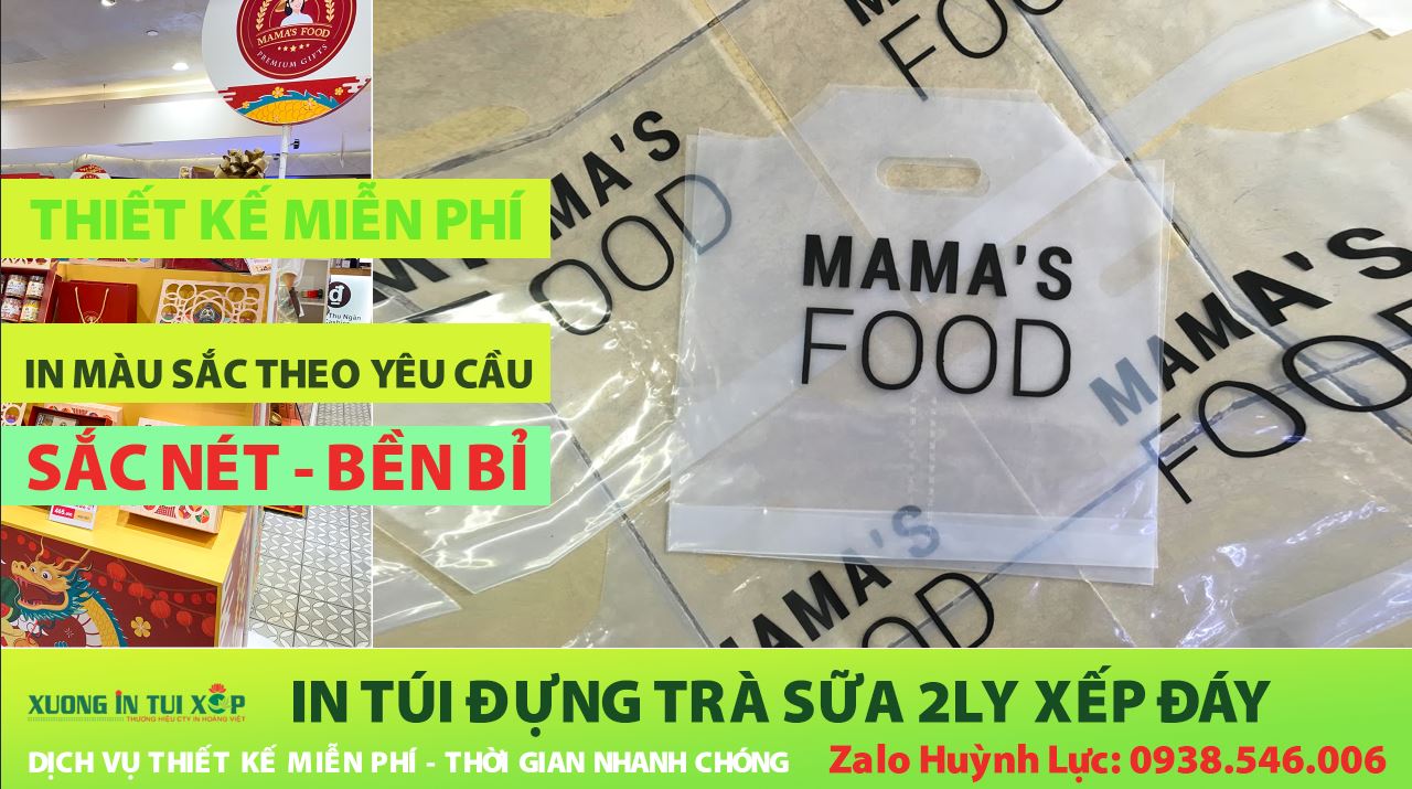 In Túi Trà Sữa Đựng 2Ly 7 in Túi trà sữa đựng 2 Ly vách ngăn MAMA FOOD