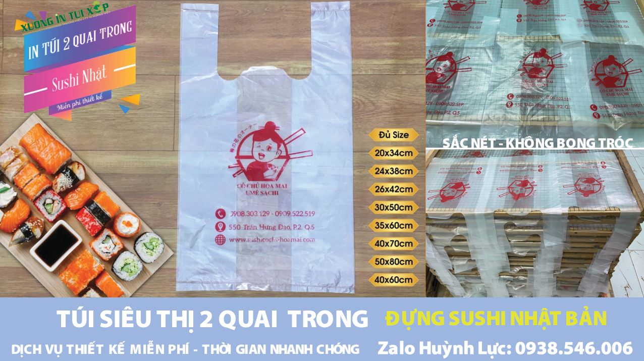 In Túi Siêu Thị 2 Quai Trong 12 In Túi Siêu Thị 2 Quai Trong - ĐỰNG SUSHI CÔ CHỦ HOA MAI